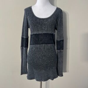 VOCAL Y2K Thermal Top Womens Medium Gray Studded Embellished 2000s Goth Grunge M